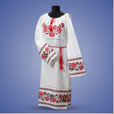 Embroidered dress "Roses" red on white